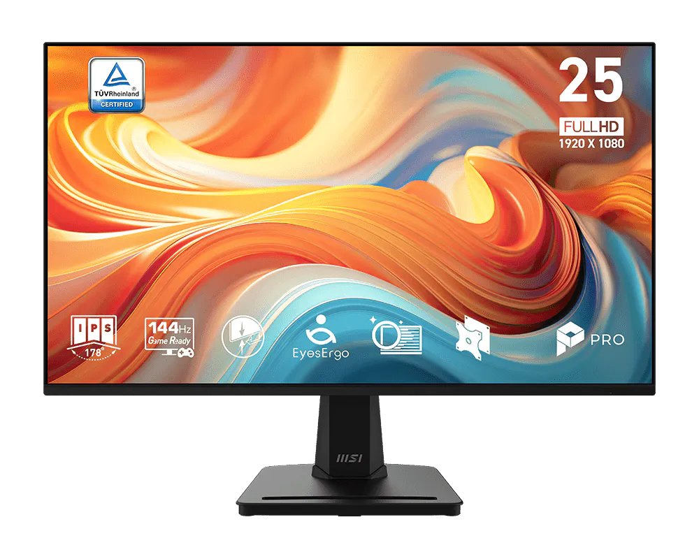 MSI PRO MP251 E14L 24.5-Inch FHD 1920x1080, Computer Monitor IPS, 144Hz, 1ms, Frame-Less, Tilt Adjustable, Vesa Mount