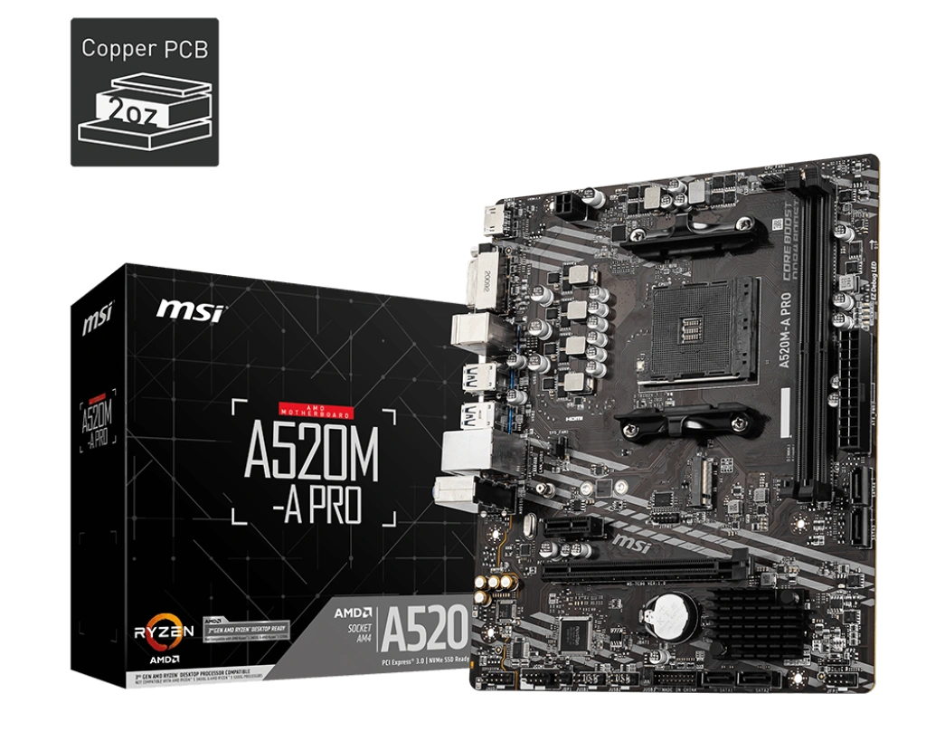 MSI A520M-A PRO (m-ATX | Support Ryzen AM4 5000, 4000 & 3000 Series Processor | DDR4 | M.2 SSD) MSI A520M-A PRO (m-ATX | Support Ryzen AM4 5000, 4000 & 3000 Series Processor | DDR4 | M.2 SSD)