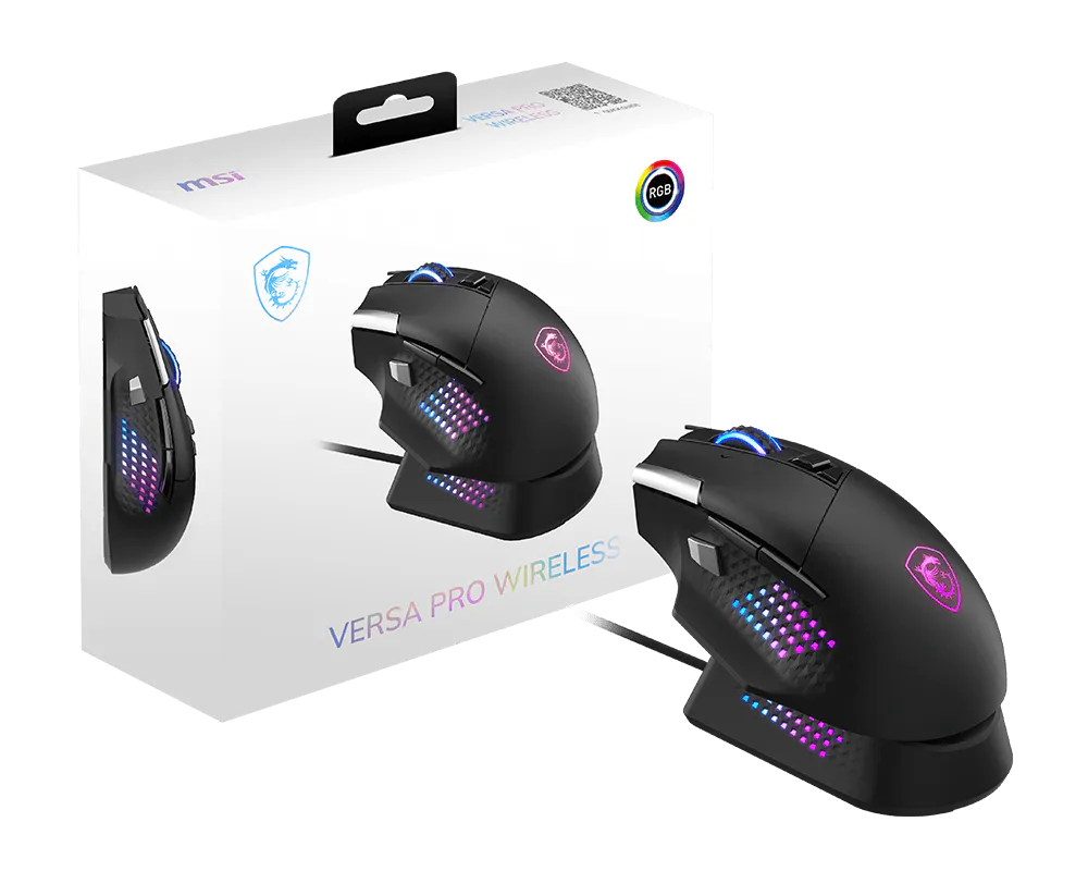 MSI Mouse VERSA PRO Wireless + Dock (26,000 DPI, 15 Buttons, 1000 Hz / 1 ms Polling Rate, OMRON Switch, RGB Light, Bluetooth, Wireless)