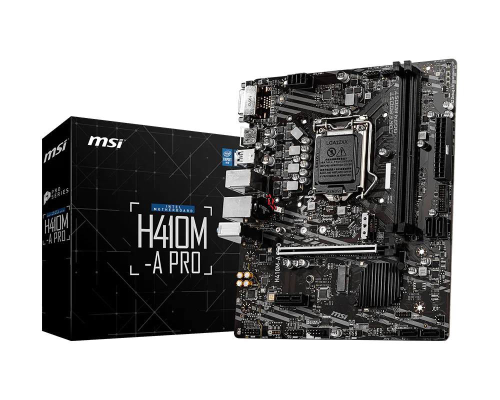 MSI H410M-A PRO Motherboard (m-ATX, 10th Gen Intel Core, DDR4, M.2 Slot, G LAN, HDMI)