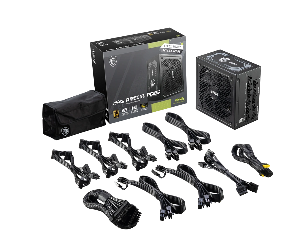 MSI MAG A1250GL PCIE5 80 Plus Gold (1250W | Full Modular | ATX 3.1 | PCIE Gen 5.1 Ready )