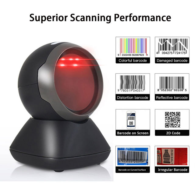 HBAPOS-4020 Barcode Scanner (1D 2D & QR Scan | Desktop Stand |  Continuous Scan Mode | Wired)