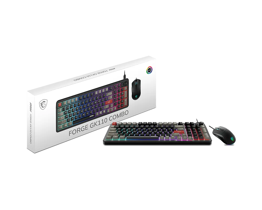 MSI Forge GK110 Combo US Gaming RGB Keyboard & Mouse Set 26-Key Anti-Ghosting, 12800 DPI Optical Sensor, USB, Multiple Colors