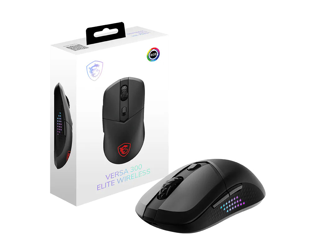 MSI VERSA 300 Elite Wireless (26000 DPI  |1000 Hz /1 ms | RGB Light | 60M Clicks, Bluetooth, Wireless, Up to 200 hours)