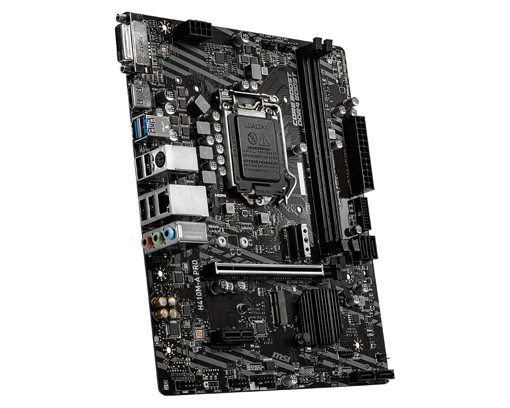 MSI H410M-A PRO Motherboard (m-ATX, 10th Gen Intel Core, DDR4, M.2 Slot, G LAN, HDMI)
