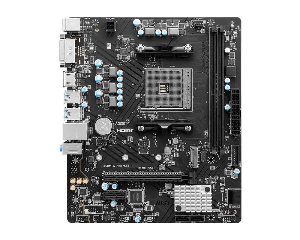 MSI B450-A PRO MAX II (m-ATX | Support Ryzen AM4 5000, 4000 & 3000 Series Processor | DDR4 | M.2 SSD | 2.5G LAN)